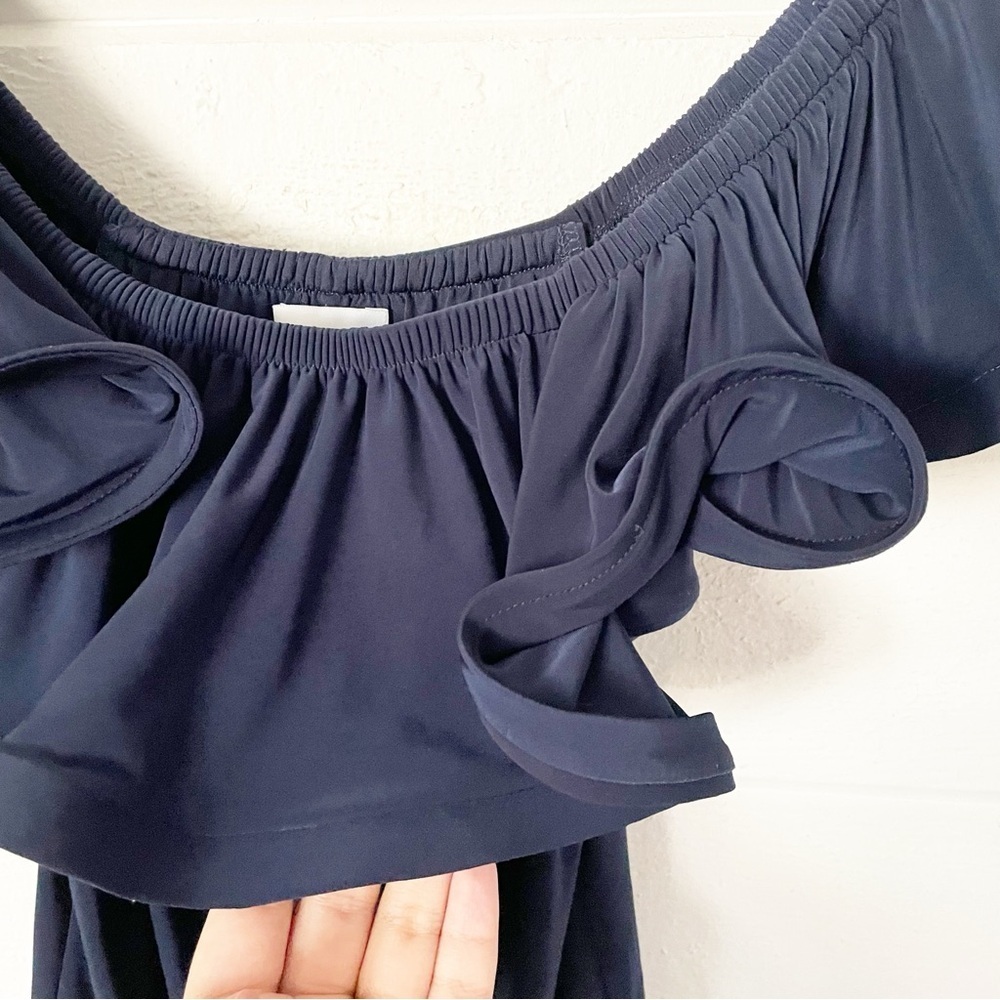 MISA Los Angeles Women's Navy Lyda Stretch Crepe Ruffle Bodysuit Size Small - Picture 4 of 9